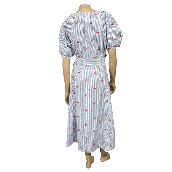Boden Bria Embroidered Seersucker Cherry Embroidered Midi Dress V-Neck Pockets - Picture 11 of 11